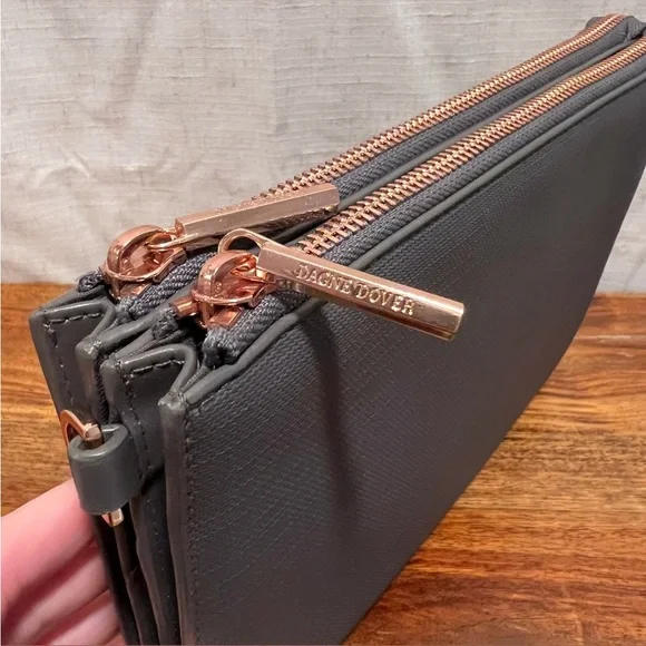 DAGNE DOVER Graphite Gray‎ Coated Canvas 3 In 1 Wallet Clutch & Crossbody Bag - Picture 15 of 16